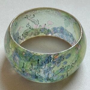 ARTISAN Bracelet Cuff Resin with Botanical Pastel  Print Embedded Text